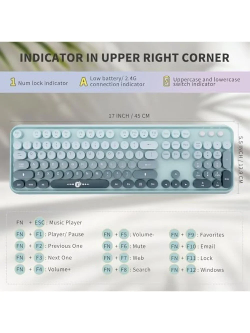 Colorful Retro Typewriter Wireless Keyboard & Mouse Combo, Plug & Play for